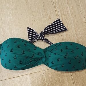 Tommy Bahama Teal Anchor Print Women's Strapless Bandeau Bikini Top